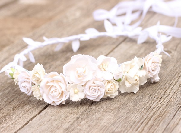 First communion white flower crown Girls floral crown Ivory halo